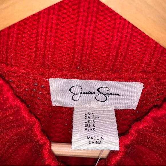 NWOT Jessica Simpson Balloon Sleeve Red Sweater Womens Small Knit Oversized Cozy - Picture 3 of 7